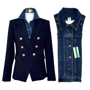 NWT Dickey Compatible with VERONICA BEARD Blazer Denim Jacket Accessory Blue